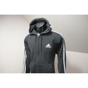 Adidas Hoodie Full Zip Fleece Cotton Blend Black Athletic Sweater Mens Sz Large